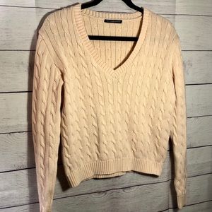 Brandy Melville Cable Knit Cream V-Neck Sweater